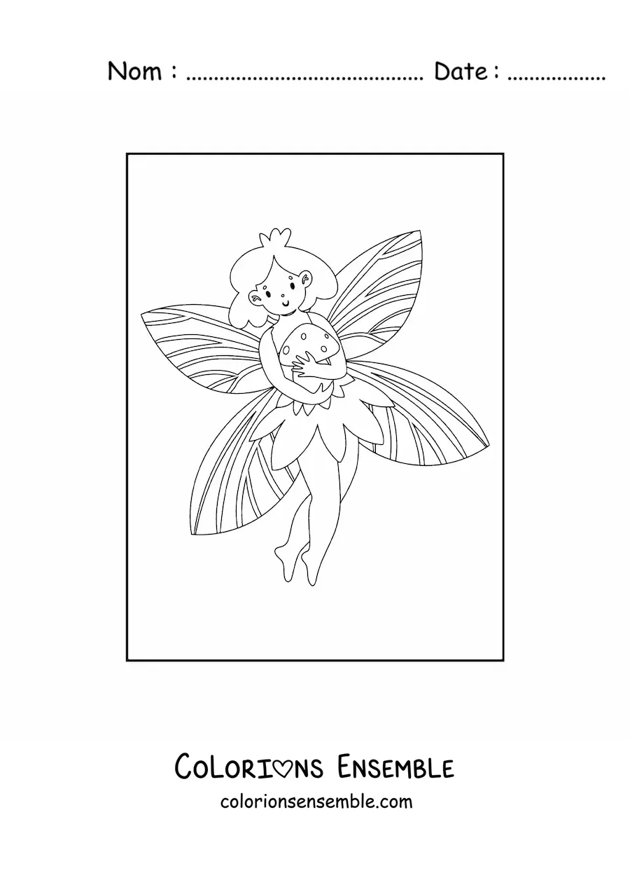 Image à colorier d’une fée simple avec un champignon magique