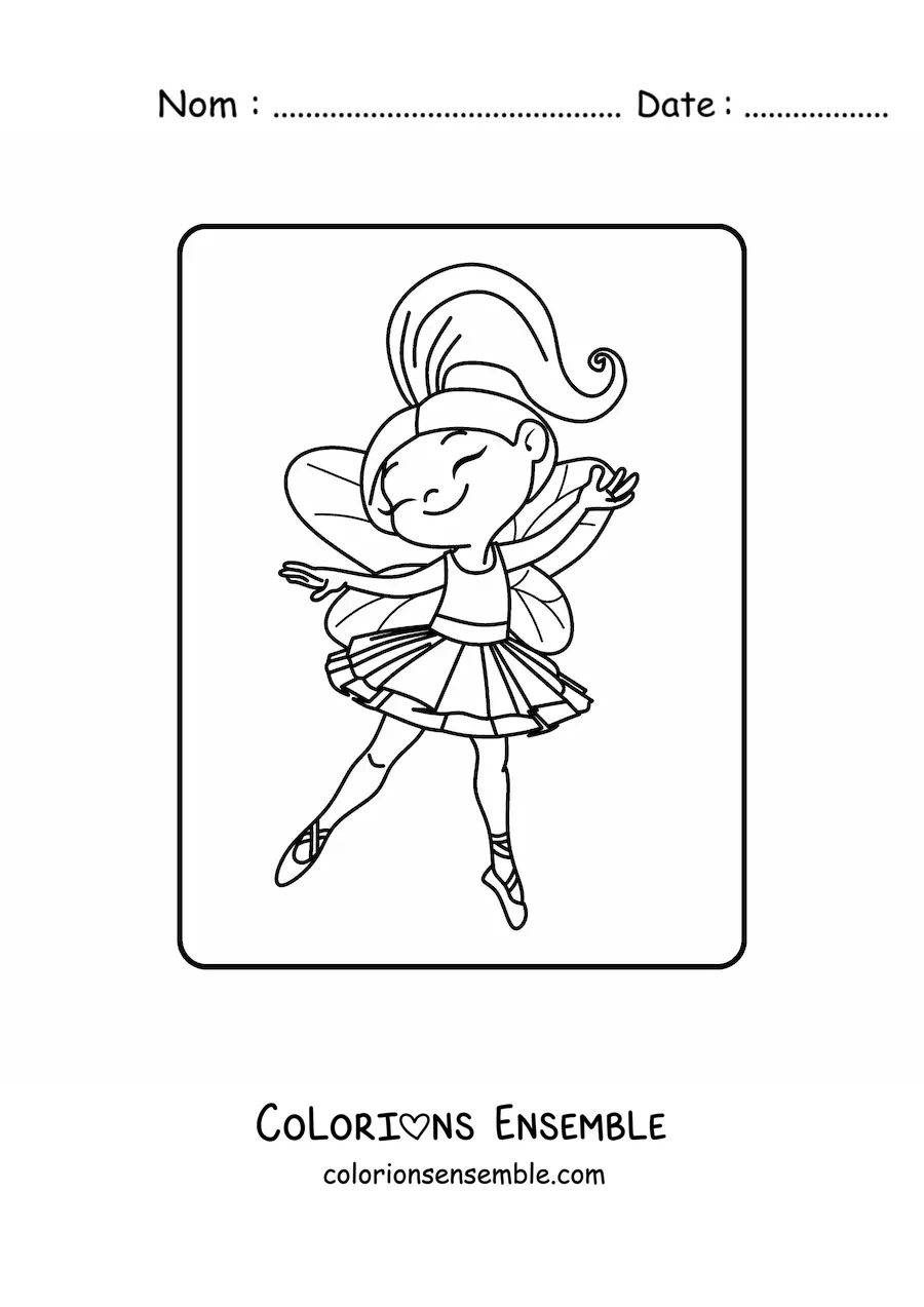 Image à colorier d’une fillette fée danseuse joyeuse