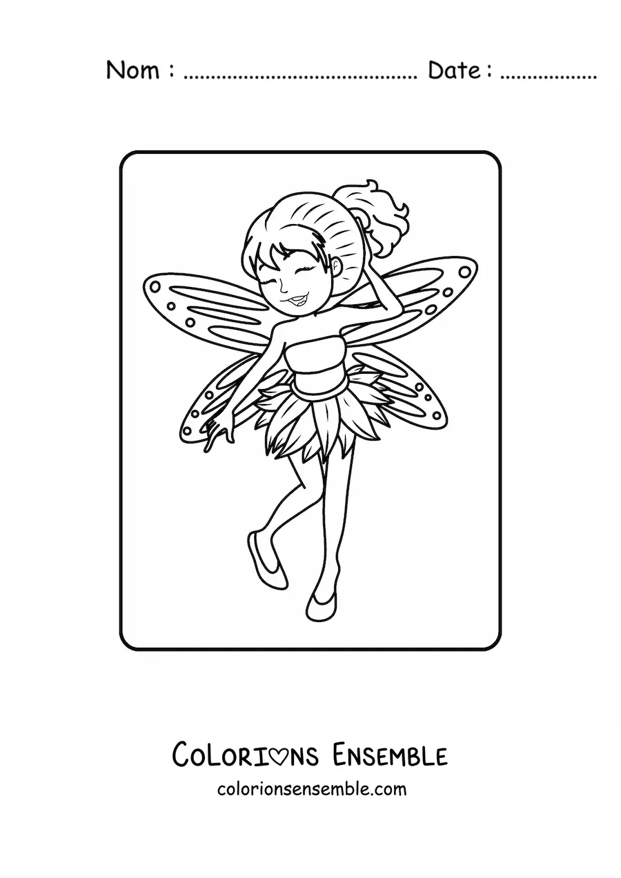Image à colorier d’une fée joyeuse animée