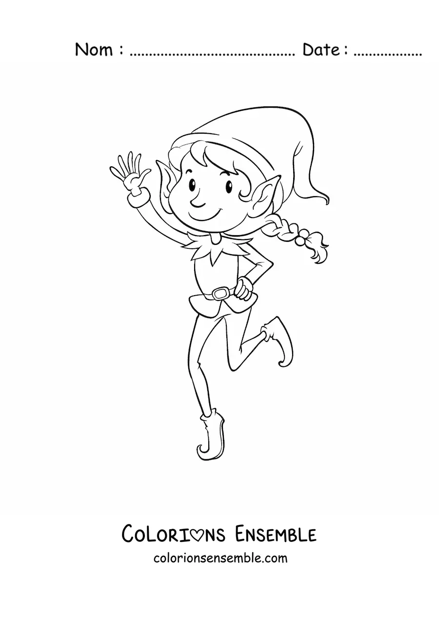 Image à colorier d’un lutin magique animé en train de danser