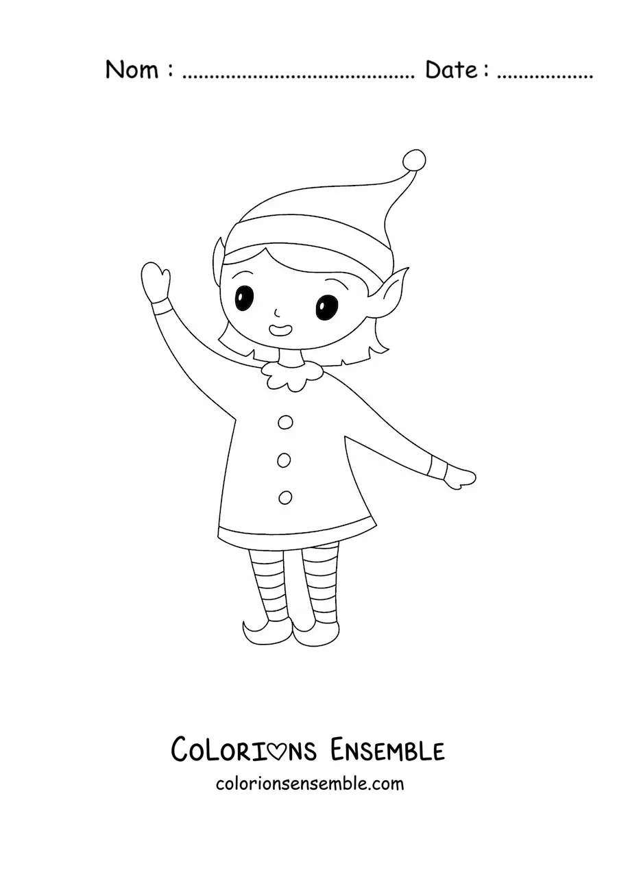 Image à colorier d’une fillette lutin kawaii