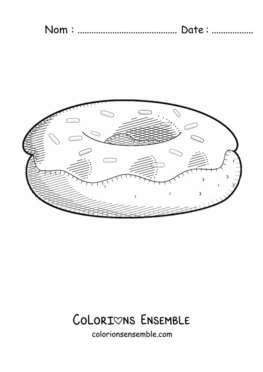 Image à colorier d'un donut avec un glaçage et des éclats de sucre