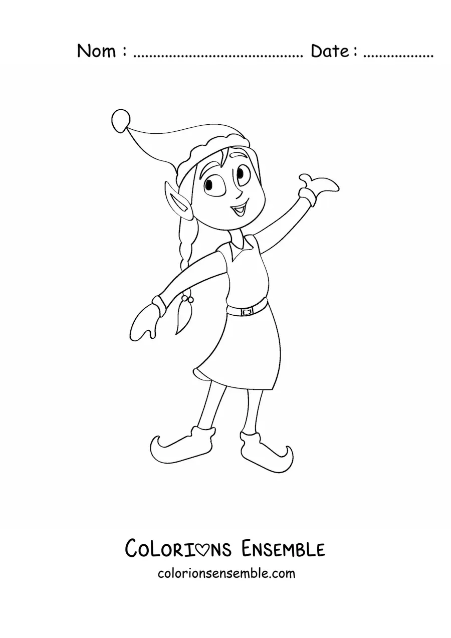 Image à colorier d’une fillette lutin animée