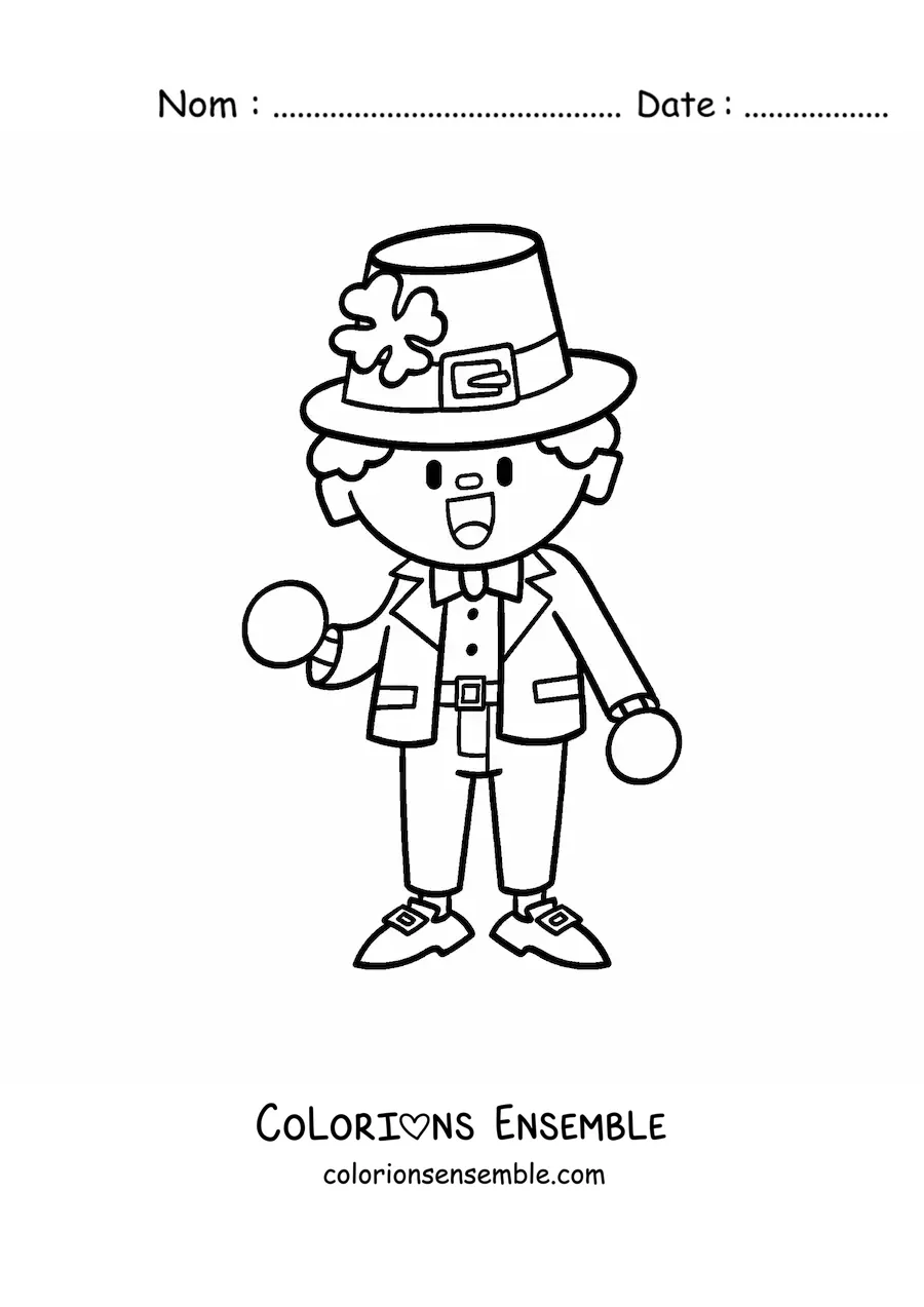 Image à colorier d’un lutin irlandais porte-bonheur