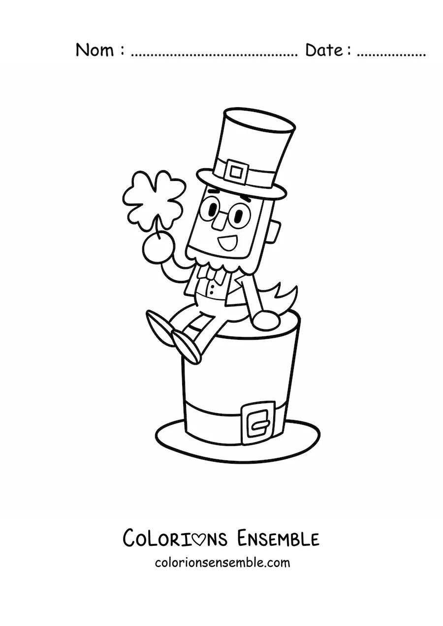 Image à colorier d’un leprechaun assis sur un chapeau