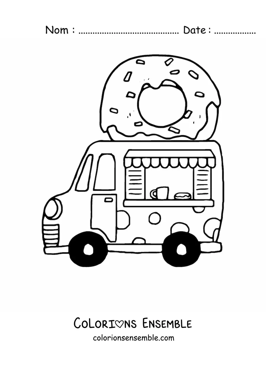 Image à colorier d'un camion de vente de donuts