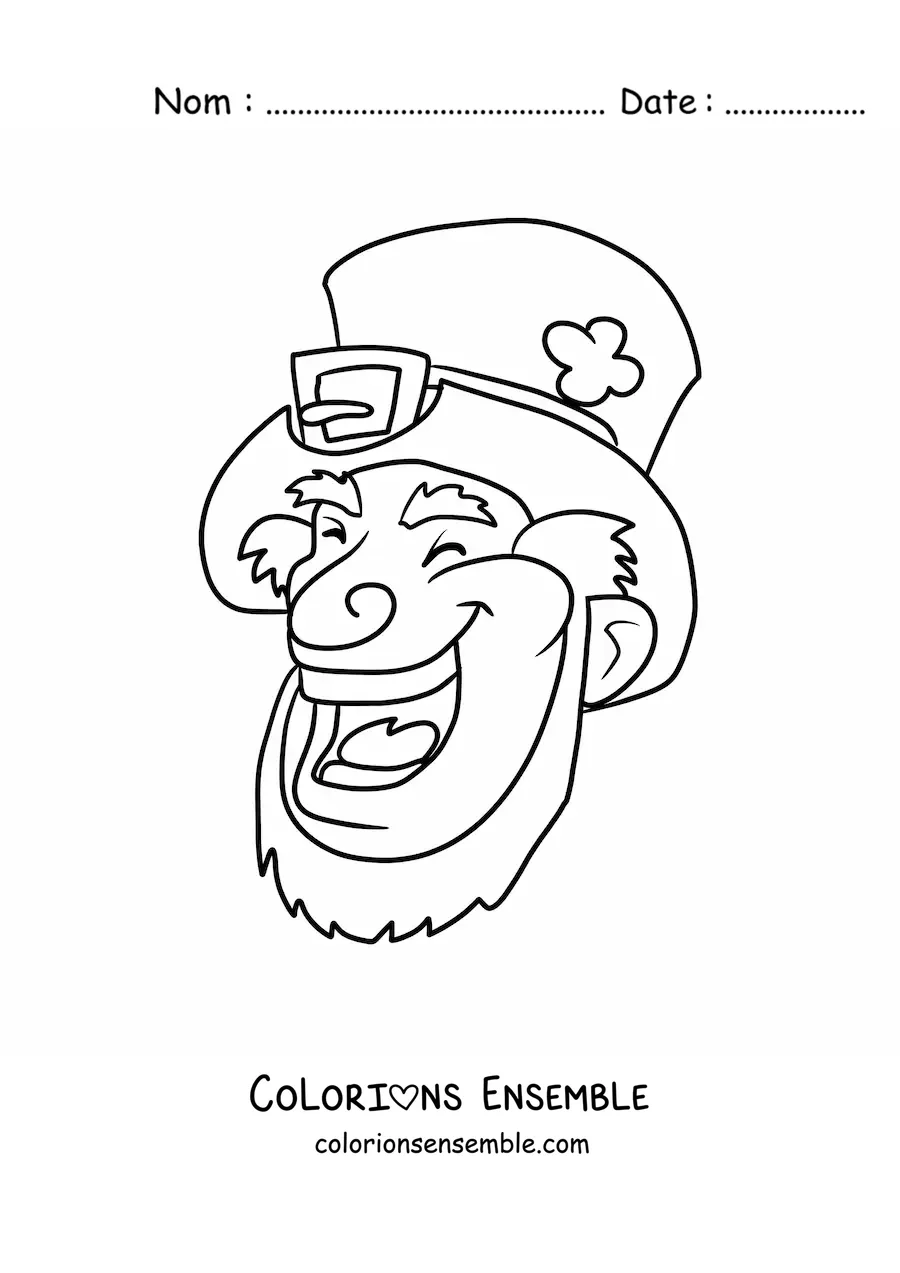 Image à colorier d’un visage de lutin irlandais qui rit