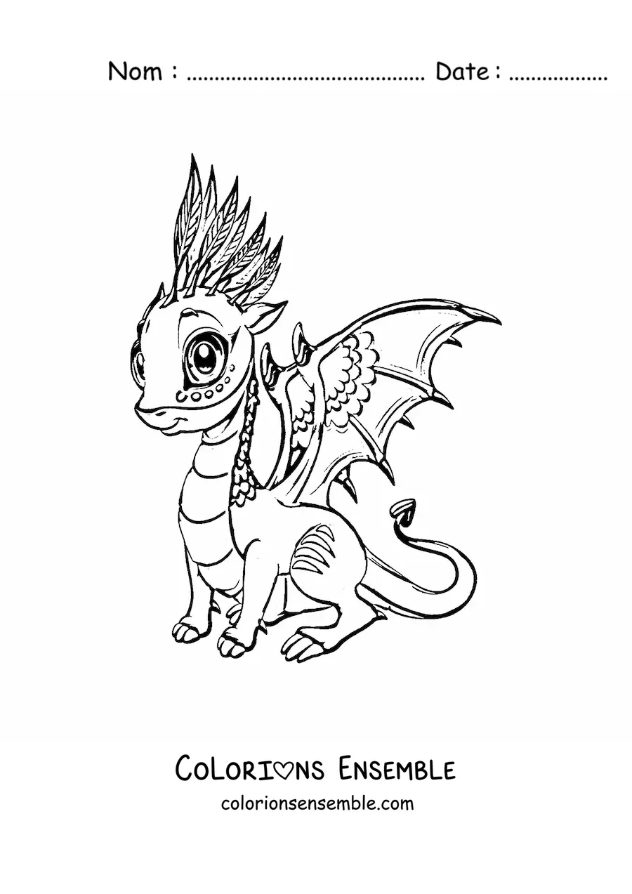 Image à colorier d’un magnifique bébé dragon kawaii