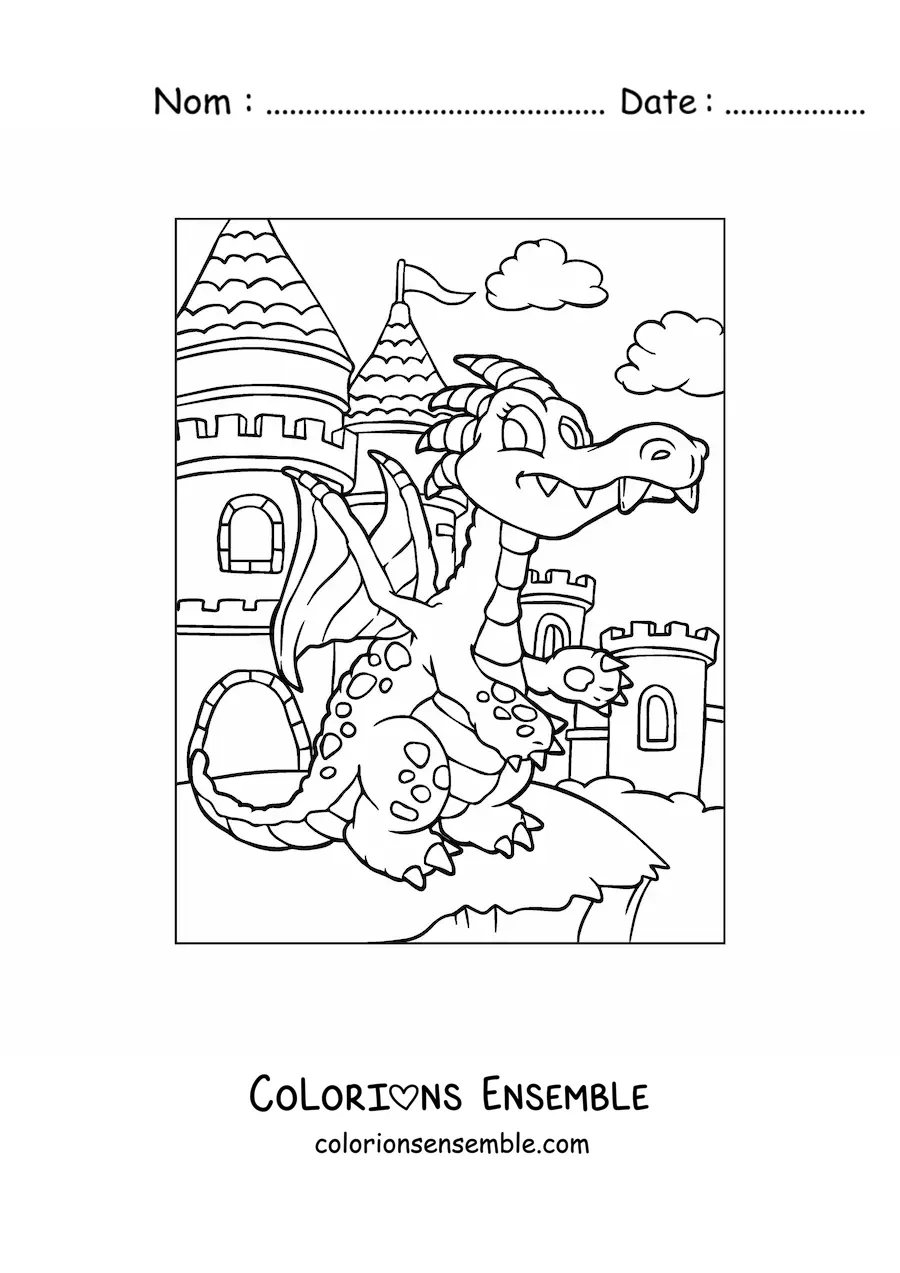 Image à colorier d’un grand dragon façon dessin animé