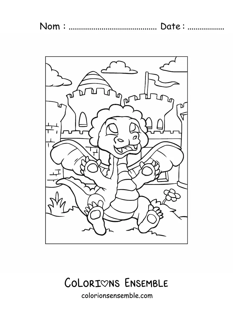 Image à colorier d’un bébé dragon façon dessin animé