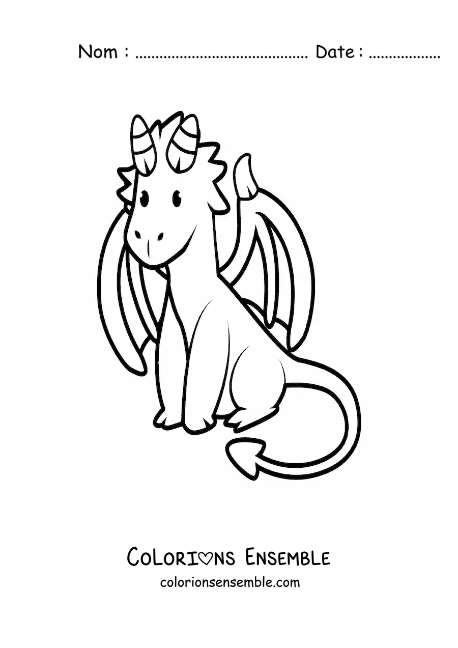 Image à colorier d’un bébé dragon kawaii avec des cornes