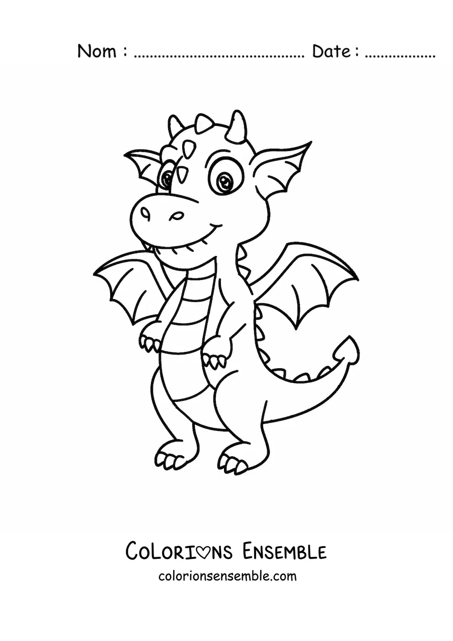 Image à colorier d’un mignon bébé dragon façon dessin animé