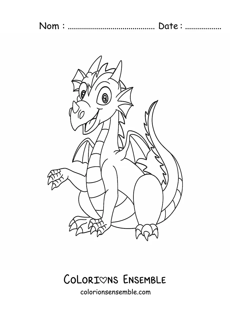 Image à colorier d’un dragon façon dessin animé assis