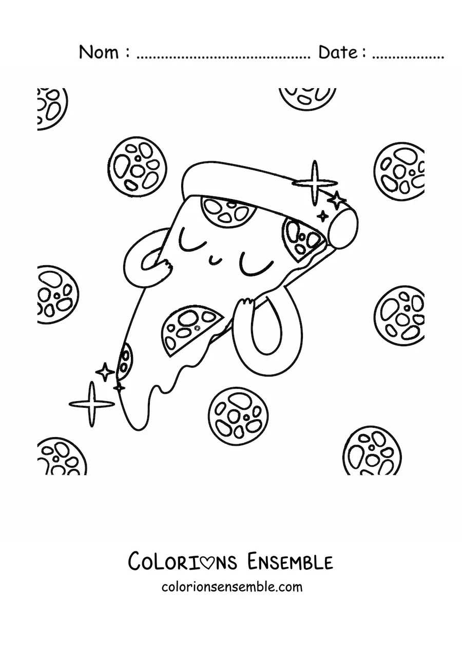 Image à colorier d'une part de pizza kawaii