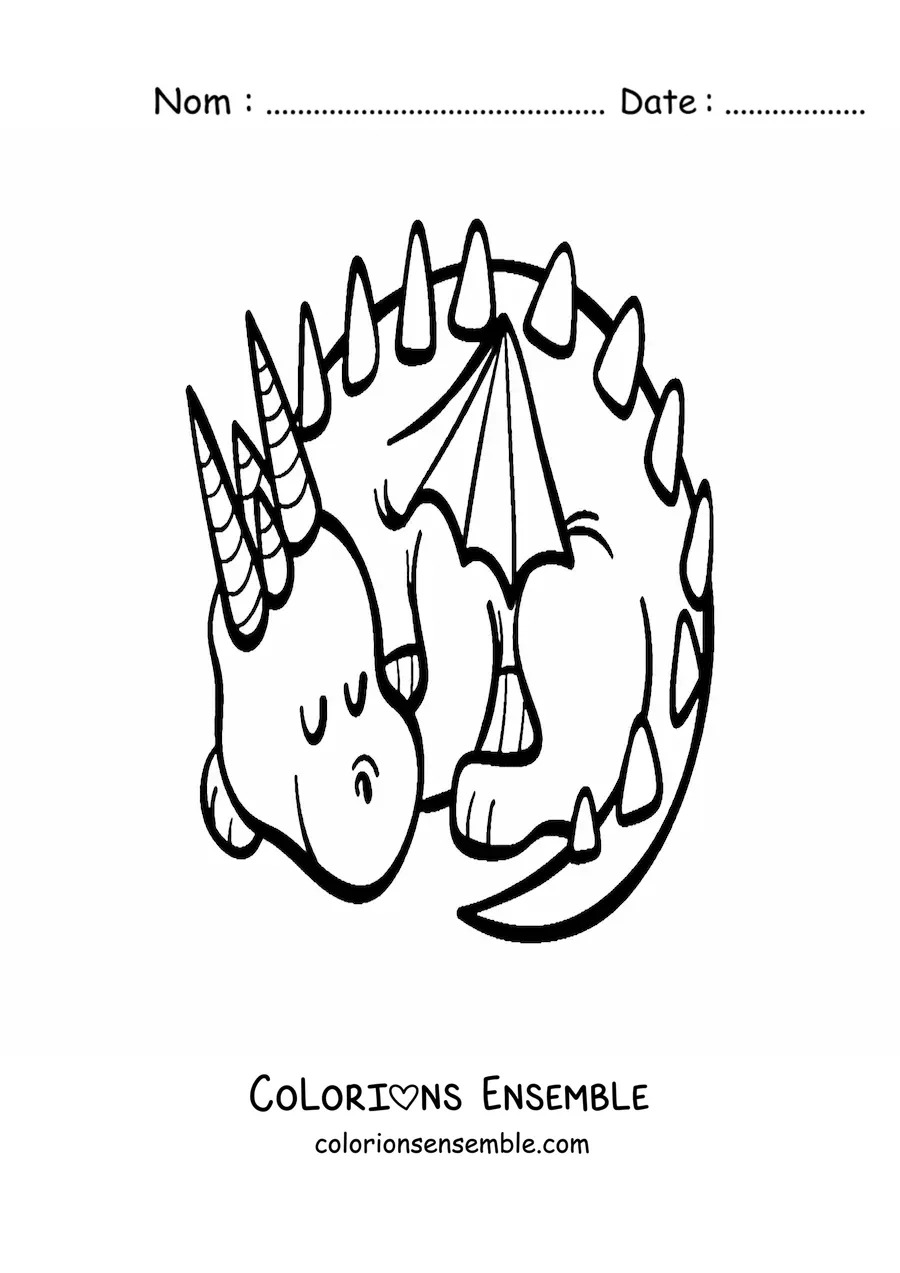 Image à colorier d’un dragon qui dort