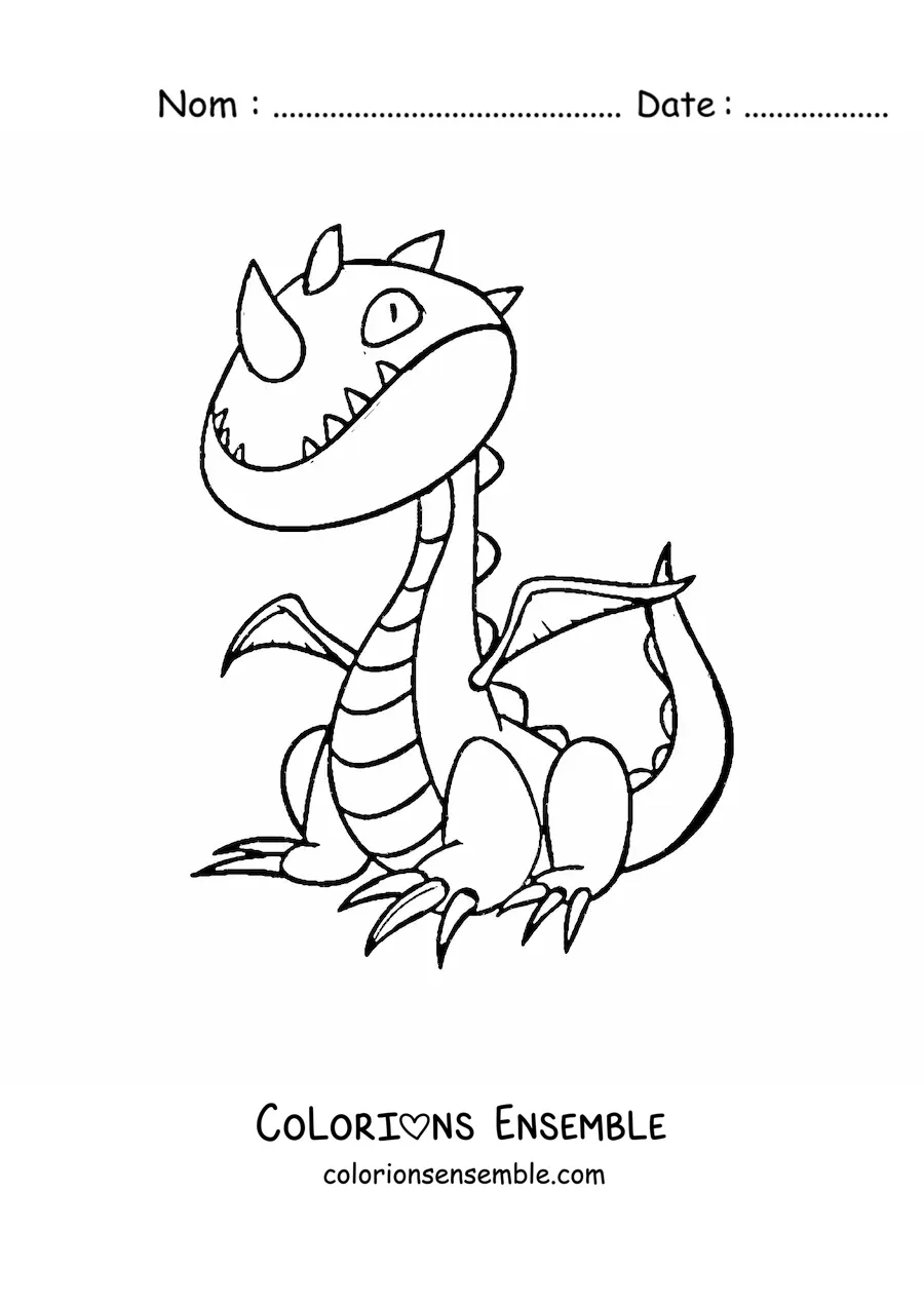 Image à colorier d’un dragon façon dessin animé avec une corne