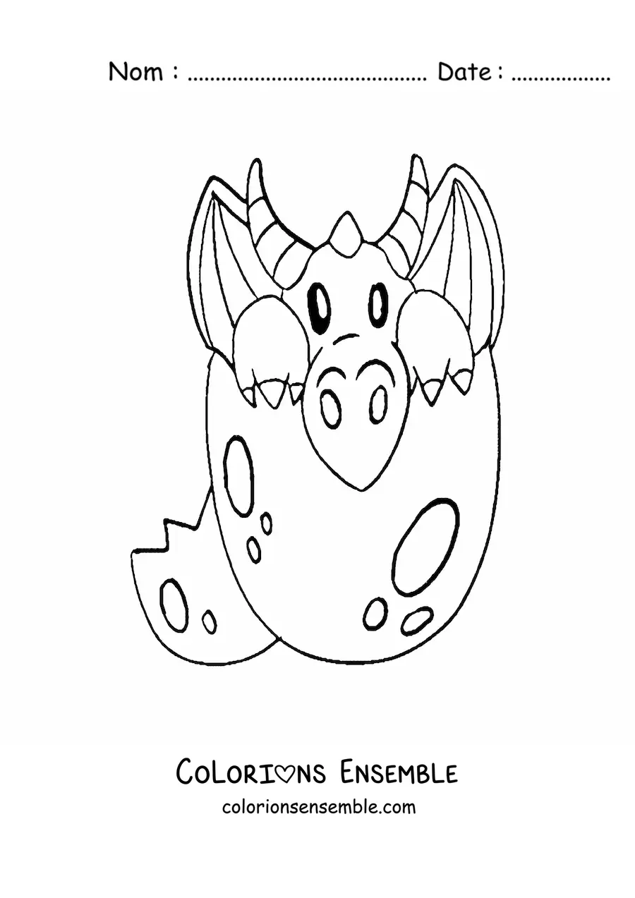 Image à colorier d’un œuf avec un bébé dragon