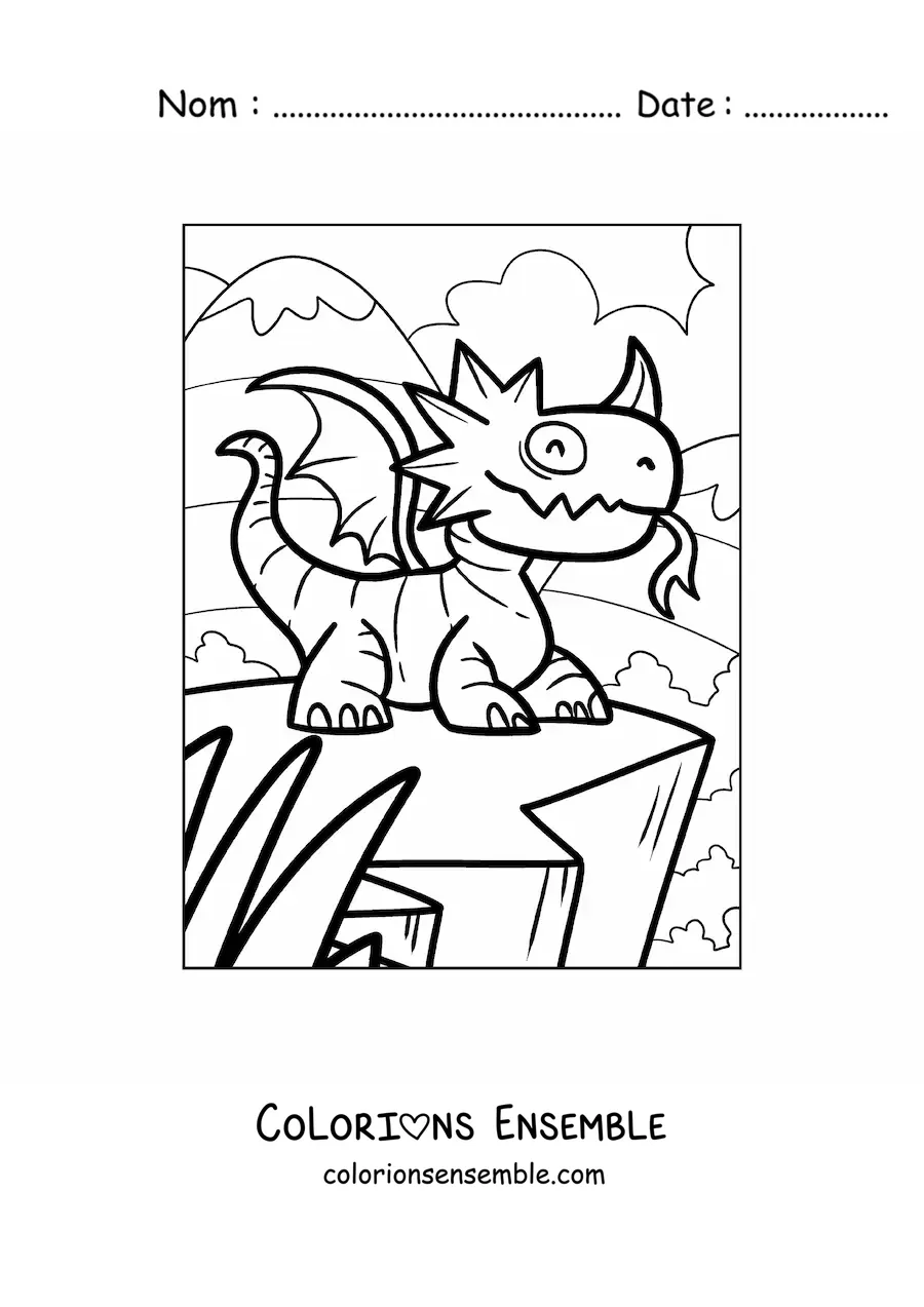 Image à colorier d’un dragon façon dessin animé