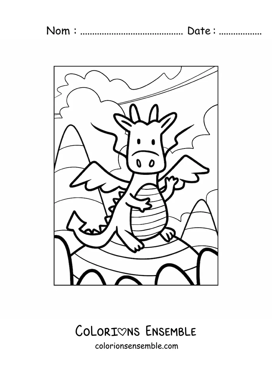 Image à colorier d’un dragon volant façon dessin animé