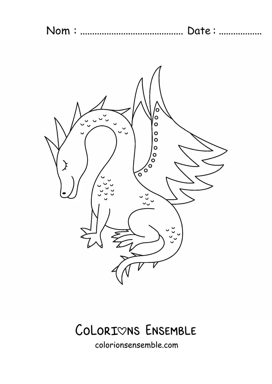 Image à colorier d’un dragon assis, sans décor
