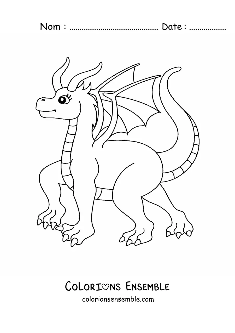 Image à colorier d’un grand dragon volant