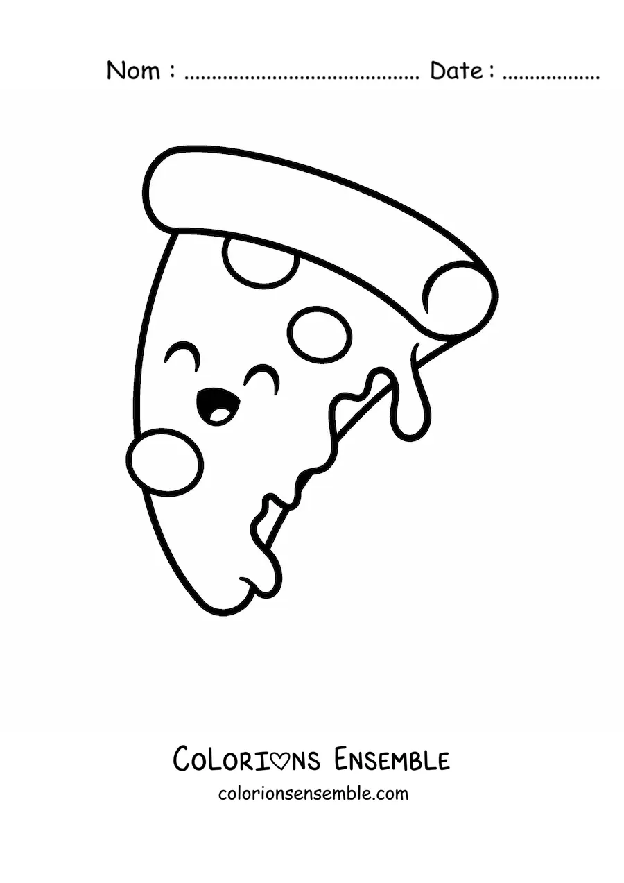 Image à colorier d'une part de pizza kawaii souriante