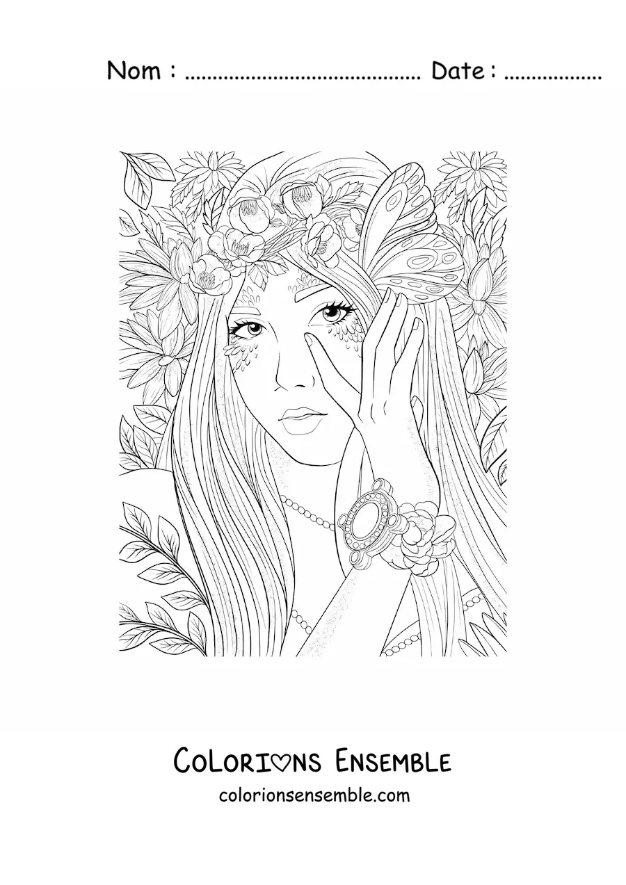 Image à colorier d’une belle femme elfe de la forêt