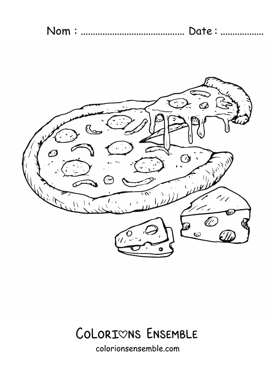 Image à colorier d'une pizza au fromage