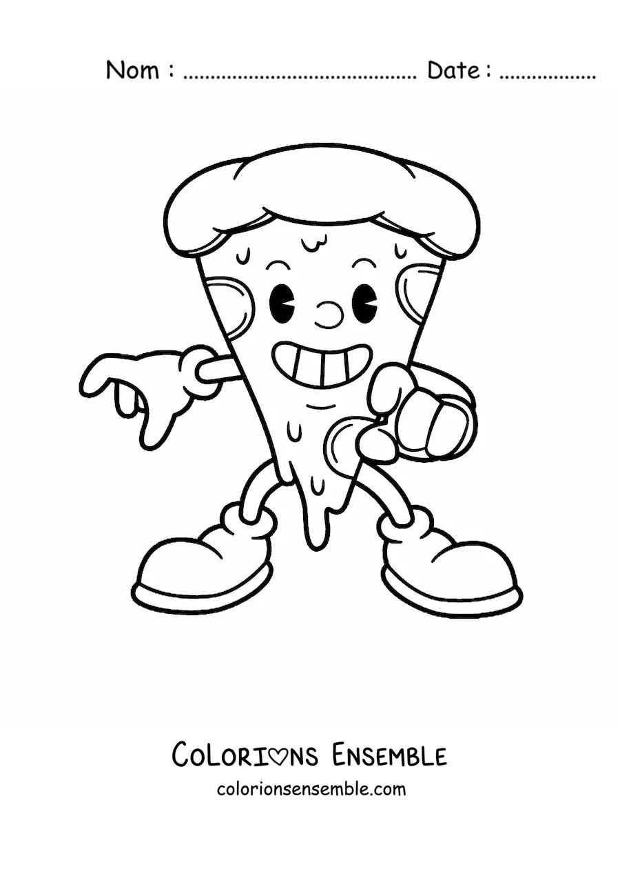 Image à colorier d'une part de pizza animée