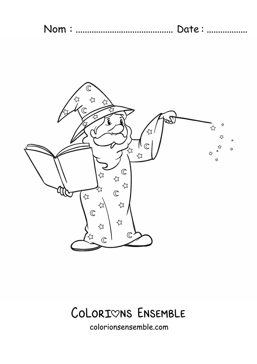 Image à colorier d’un sorcier en mouvement
