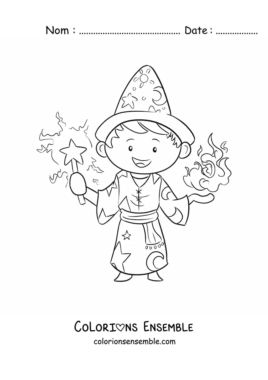Image à colorier d’un sorcier dans un duel