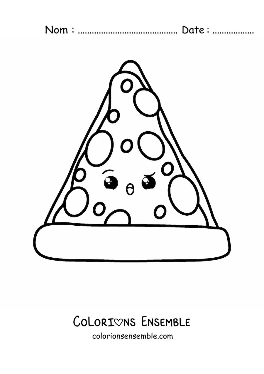 Image à colorier d'une part de pizza animée kawaii