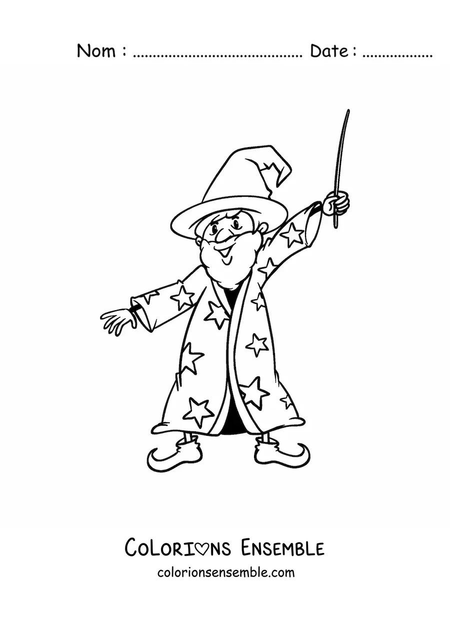 Image à colorier d’un magicien avec sa baguette