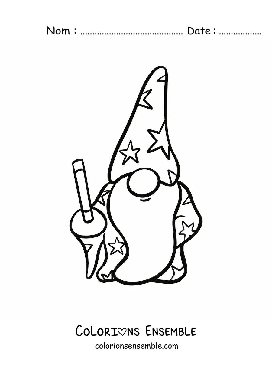 Coloriage d’un mignon gnome sorcier