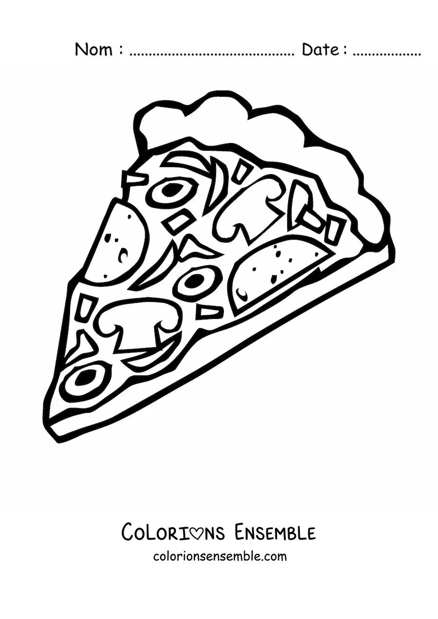 Image à colorier d'une part de pizza aux champignons et aux olives