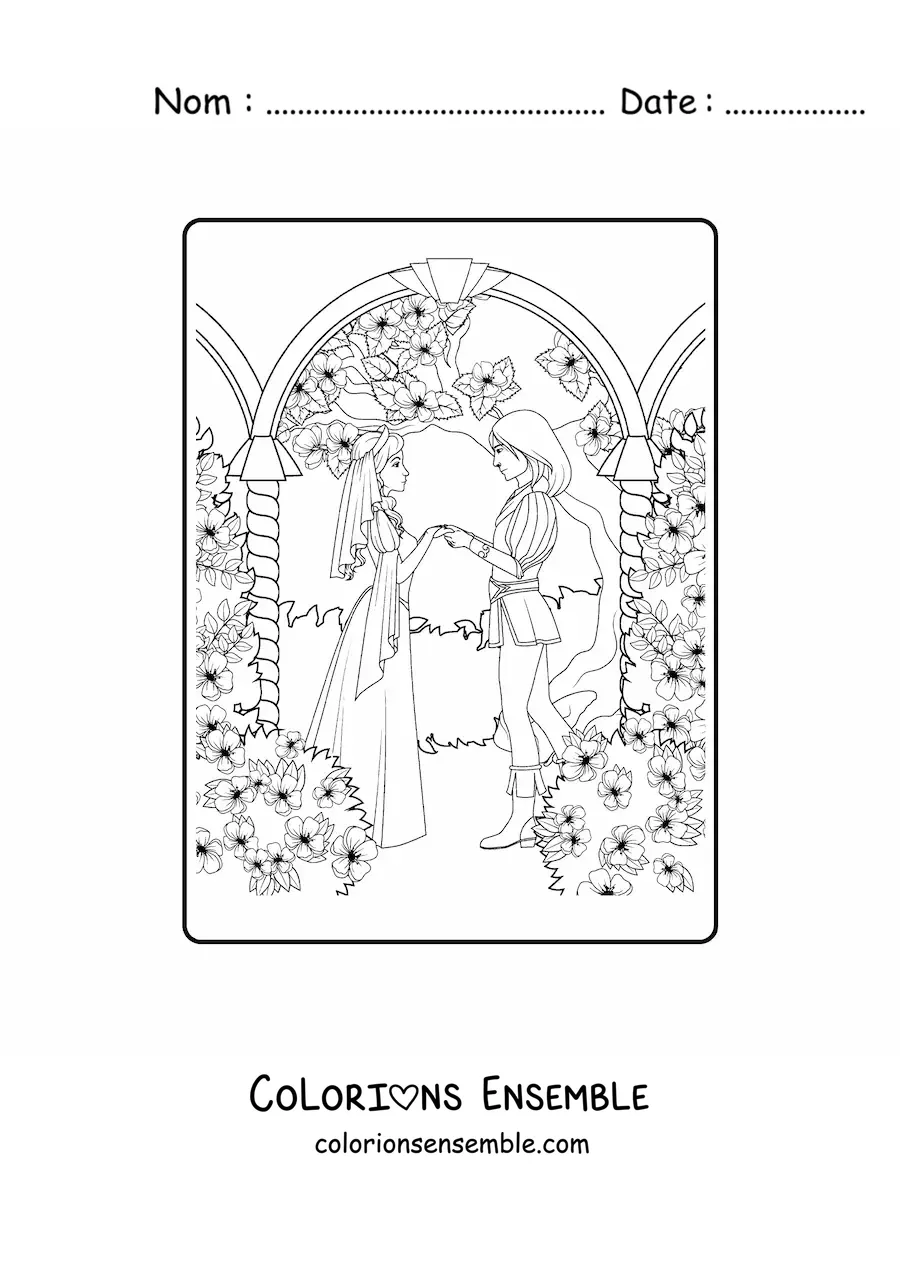 Coloriage du mariage de la princesse et du prince