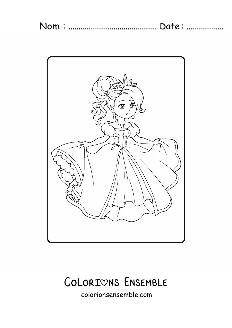 Coloriage d’une petite fille princesse avec une belle robe