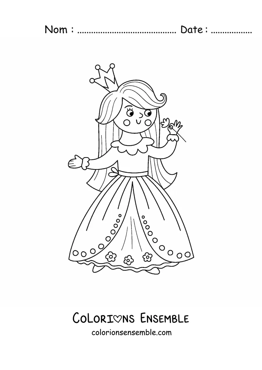 Coloriage d’une princesse kawaii avec une rose