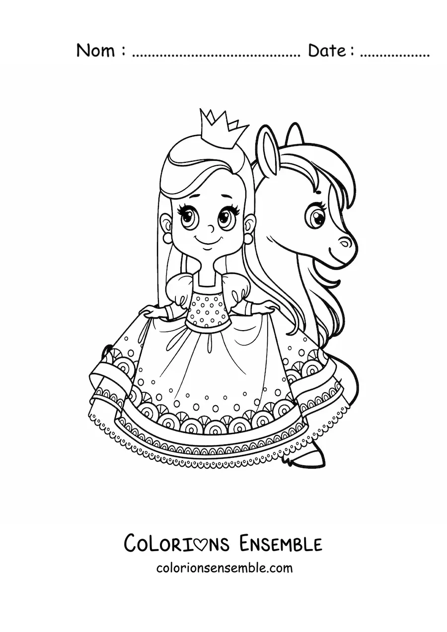 Coloriage d’une princesse et d’un poney