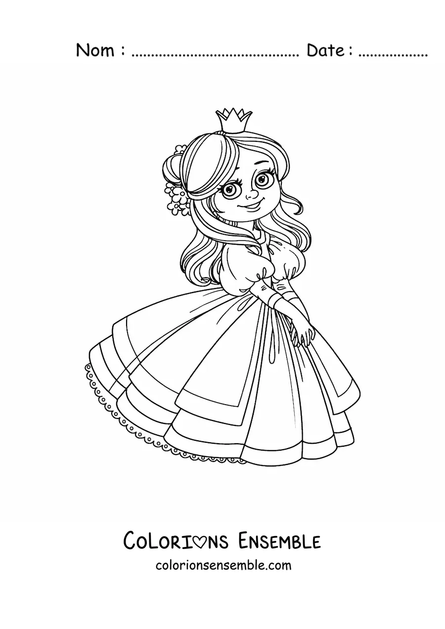Coloriage d’une jolie princesse animée avec des gants