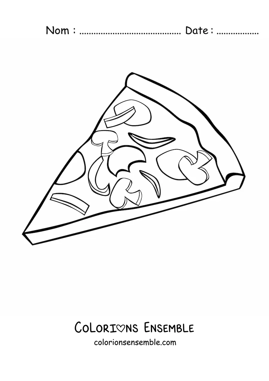 Image à colorier d'une part de pizza avec plusieurs ingrédients