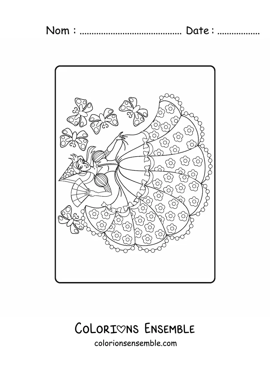 Coloriage horizontal d’une princesse magique