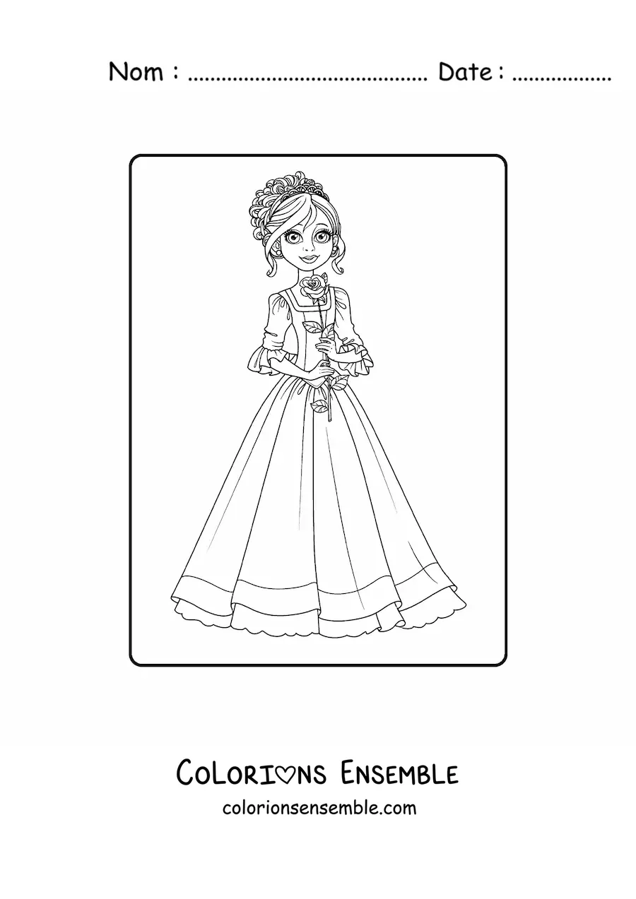 Coloriage d’une princesse élégante avec une rose