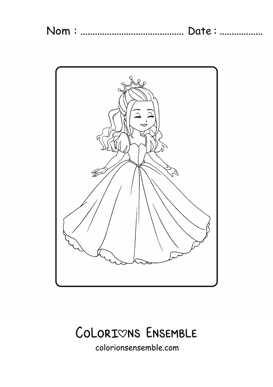 Coloriage d’une jolie princesse joyeuse