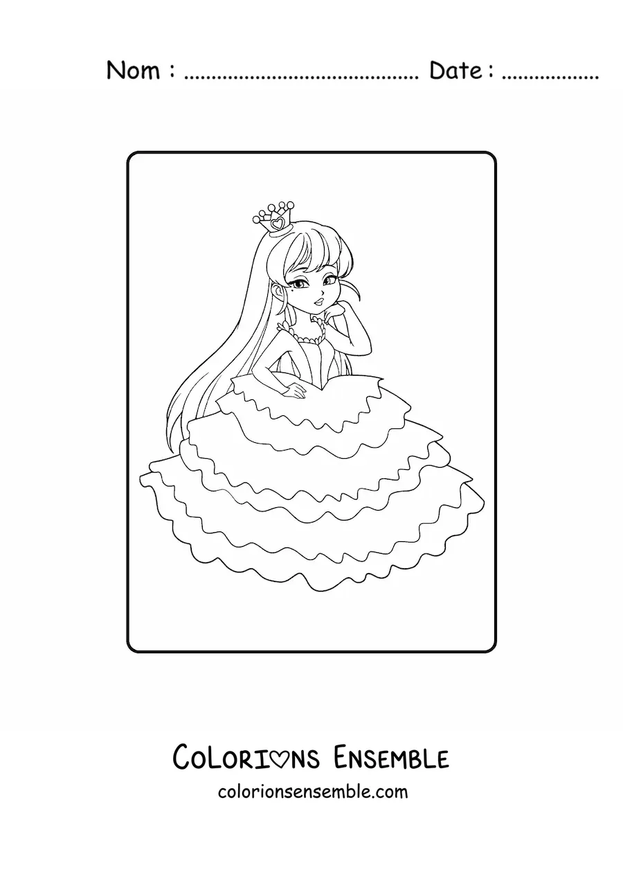 Coloriage d’une princesse animée élégante