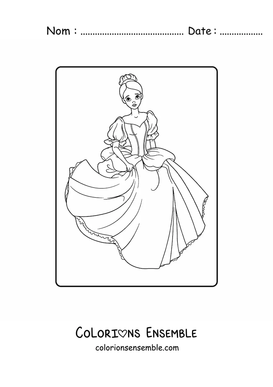 Coloriage d’une princesse triste dans une belle robe