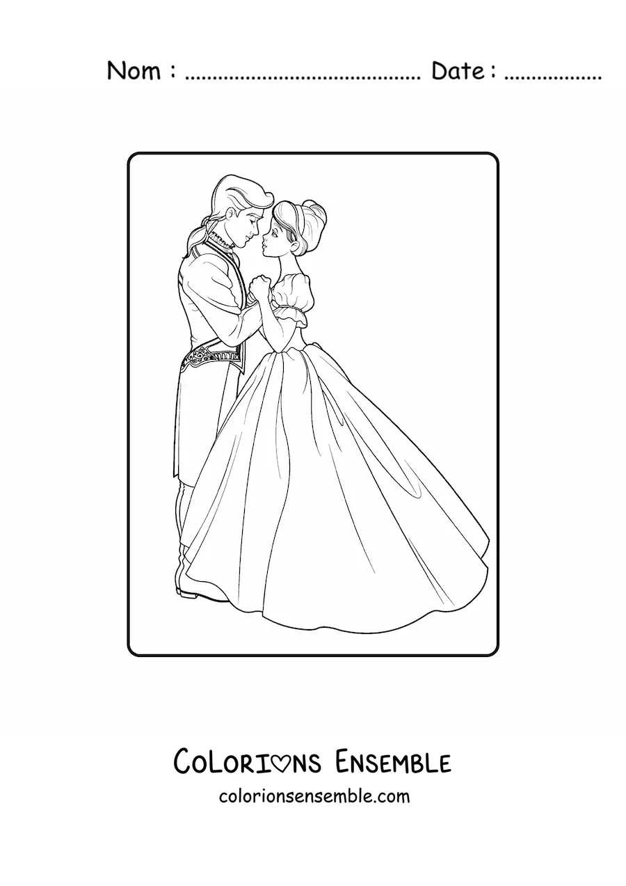 Coloriage d’une princesse dansant avec le prince