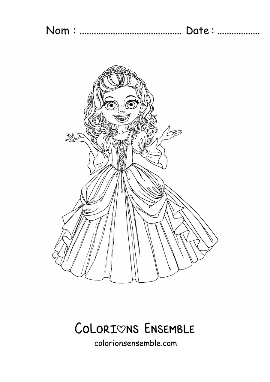 Coloriage d’une princesse animée dans une jolie robe