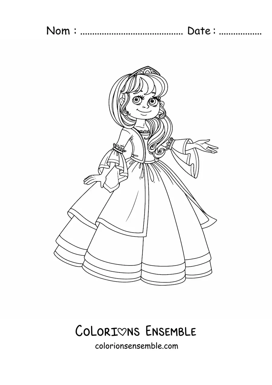 Coloriage d’une princesse en robe ancienne