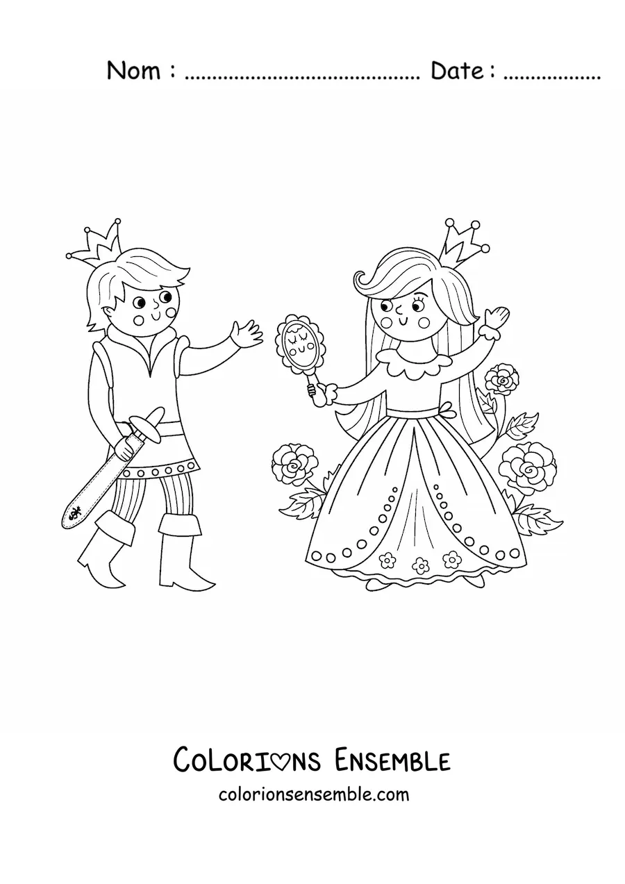 Coloriage d’un prince et d’une princesse kawaii